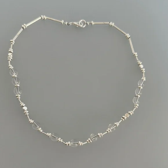 925 sterling Silver and Clear Jade Beaded Necklace - Picture 4 of 6